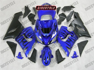 Kawasaki ZX6R Black Flame on Blue Fairings