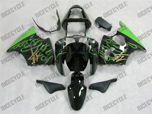 Kawasaki ZX6R Electric Green Flames Fairings