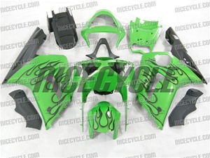 Kawasaki ZX6R Black Flame/Green Fairings