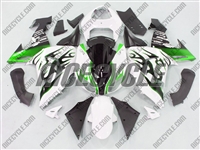 Kawasaki ZX10R White/Metallic Green Flame Fairings