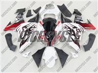 Kawasaki ZX10R White/Metallic Red Flame Fairings