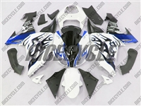 Kawasaki ZX10R White/Metallic Blue Flame Fairings