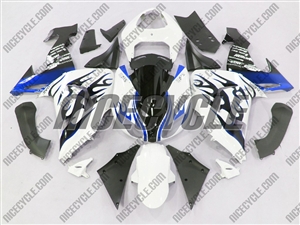 Kawasaki ZX10R White/Metallic Blue Flame Fairings