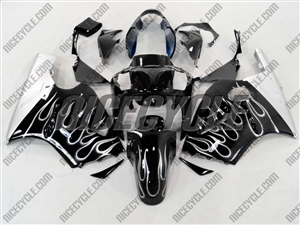 Kawasaki ZX12R Black/Silver Flame Fairings