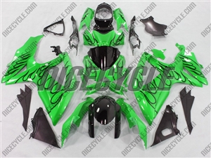 Suzuki GSX-R 600 750 Black Fire on Candy Green Motorcycle Fairings