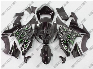 Kawasaki ZX10R Dual Green Flame Fairings