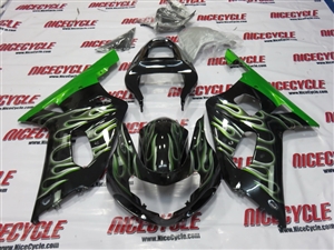 Green Double Flame Suzuki GSX-R 600 750 Fairings