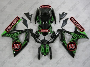 Suzuki GSX-R 600 750 Lime Green Flames Motorcycle Fairings