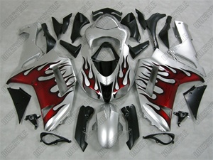 Kawasaki ZX6R Silver/Red Flame Fairings