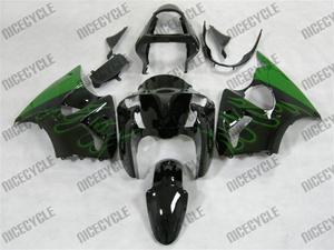 Kawasaki ZX6R Mean Green Flame Fairings