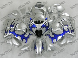 Suzuki GSX-R 1300 Hayabusa Blue Tribal on Silver Fairings