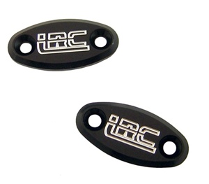 Mirror Caps Anodized Black and Engraved "LRC" fits Honda CBR models.  (product code# A2924BLLRC)