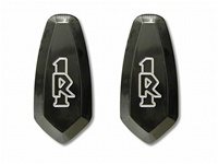 R1 Mirror Caps Anodized Black and Engraved (product code# A2949B)
