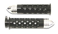 Anodized Black Straight Grips for Suzuki with Round Holes and Pointed End Caps (Product Code #A3005B)