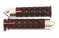 Anodized Red Straight Grips for Suzuki with Round Holes and Pointed End Caps (Product Code #A3005R)