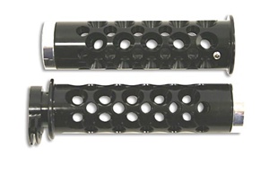 Anodized Black Straight Grips for Suzuki with Round Holes and Flat End Caps (Product Code #A3006B)