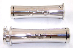 Polished & Engraved Curved In Grips with Flat Ends for Yamaha R1 (product code# A3016F)