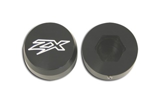 ZX6R (07-08), ZX10 (06-11) & ZX14 (06-11), GSXR 600/750 (06-11), GSXR 1000(05-08) & Hayabusa (08-Present) FORK CAPS ANODIZED BLACK BILLET ALUMINUM (product code # A3058AB)