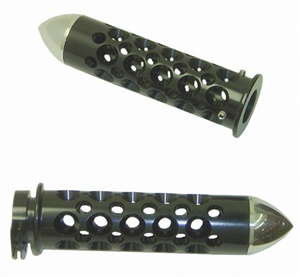 Anodized Black Straight Grips for Suzuki with Round Holes and Pointed End Caps (Product Code #A3162B)