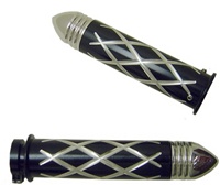 Anodized Black Straight Grips With Swirl Design & Ribbed Pointed Ends for Honda (product code# A3246BPR)