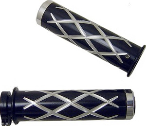 Anodized Black Straight Grips With Criss Cross Design & Flat Ends for Honda (product code# A3247B)