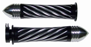 ANODIZED BLACK SUZUKI GRIP, CURVED IN, SWIRLED, POINTED RIBBED ENDS (PRODUCT CODE# A3250BPR)