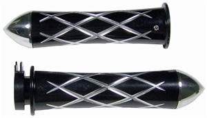 ANODIZED BLACK SUZUKI GRIPS, CURVED IN, CRISS CROSSED, POINTED ENDS (PRODUCT CODE# A3251BP)