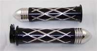 ANODIZED BLACK SUZUKI GRIPS, CURVED IN, CRISS CROSSED, POINTED RIBBED ENDS (PRODUCT CODE# A3251BPR)
