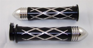 ANODIZED BLACK SUZUKI GRIPS, CURVED IN, CRISS CROSSED, POINTED RIBBED ENDS (PRODUCT CODE# A3251BPR)