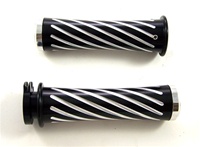 Anodized Black Yamaha R1, R6, R6s, FZ1 Grips Curved-In, Swirled, Flat Ends (product code# A3255B)