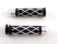 Yamaha R1 (00-10), Straight, Criss Cross Style with Pointed Ribbed Ends - Anodized Black (product code: A3258BPR)