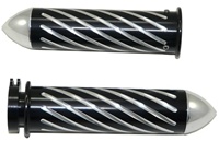 Anodized Black Straight Grips for Kawasaki ZX6, ZX7, ZX10, ZX12, ZX14, ZX636 (Fits all years) Swirled Edition With Flush Pointed Ends (product code #A3260BP)