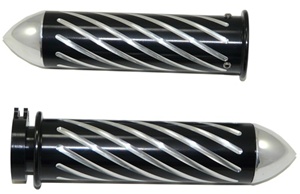 Anodized Black Straight Grips for Kawasaki ZX6, ZX7, ZX10, ZX12, ZX14, ZX636 (Fits all years) Swirled Edition With Flush Pointed Ends (product code #A3260BP)