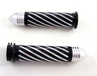 Anodized Black Straight Grips for Kawasaki ZX6, ZX7, ZX10, ZX12, ZX14, ZX636 (Fits all years) Swirled Edition With Ribbed Pointed Ends (product code #A3260BPR)
