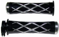 Anodized Black Curved Grips for Kawasaki Models CrissCross Edition With Flat Ends (product code #A3261B)