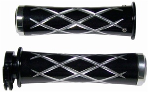 Anodized Black Curved Grips for Kawasaki Models CrissCross Edition With Flat Ends (product code #A3261B)