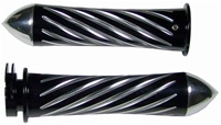 Anodized Black Straight Grips for Kawasaki Models Swirled Edition With Pointed Ends (product code #A3262BP)