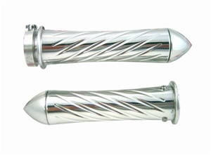 Polished Straight Grips for Kawasaki Models Swirled Edition With Pointed Ends (product code #A3262P)