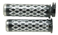 Anodized Black Straight Diamond Cut Grips with Flat Ends fits GSXR 600/750/1000/Hayabusa, Katana, B-King (product code: A4036BF)
