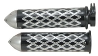 Anodized Black Straight Diamond Cut Grips with Flush Pointed Ends fits GSXR 600/750/1000/Hayabusa, Katana, B-King (product code: A4036BP)