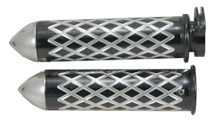 Anodized Black Straight Diamond Cut Grips with Flush Pointed Ends fits GSXR 600/750/1000/Hayabusa, Katana, B-King (product code: A4036BP)