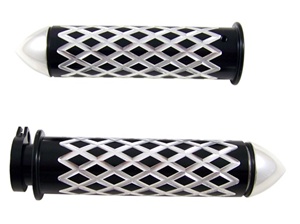 Anodized Black Grips Curved Diamond Cut with Pointed Ends for Suzuki GSXR 600/750/1000 (96-10), Hayabusa (99-10), Katana (all years) (product code: A4037BP)