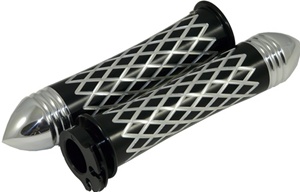 Anodized Black Grips Curved Diamond Cut with Pointed Ribbed Ends for Suzuki GSXR 600/750/1000 (96-10), Hayabusa (99-10), Katana (all years) (product code: A4037BPR)