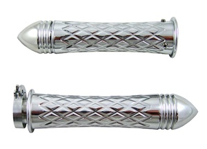 Polished Grips Curved Diamond Cut with Pointed Ribbed Ends for Suzuki GSXR 600/750/1000 (96-10), Hayabusa (99-10), Katana (all years) (product code: A4037PR)