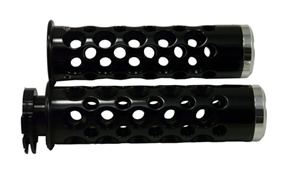 Polished Straight Anodized Black Grips With Holes & Flat Ends for Honda Models (product code# A4038B)