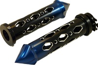 UNIVERSAL ANODIZED BLACK/BLUE GRIPS WITH SPIKE ENDS & DIAMOND CUT-OUT, SEE FITMENTS BELOW (PRODUCT CODE: A4286PBB)
