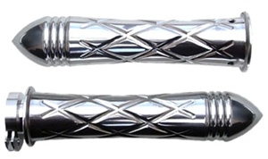 Triple Chromed Curved Grips With Criss Cross Design & Pointed Ribbed Ends for Honda (product code# CA3245PR)