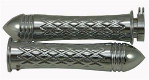 Chrome Grips Curved Diamond Cut with Pointed Ribbed Ends for Suzuki GSXR 600/750/1000 (96-Present), Hayabusa (99-Present), Katana (all years) (product code: CA4037PR)