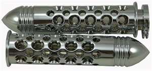 Yamaha R1/ R6R (00-Present) & R6S (03-09), Straight Grips with Holes & Pointed Ribbed Ends - Triple Chrome (product code: CA4050PR)