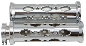 UNIVERSAL CHROME GRIPS WITH FLAT ENDS & DIAMOND CUT-OUT, SEE FITMENTS BELOW (PRODUCT CODE: CA4286)